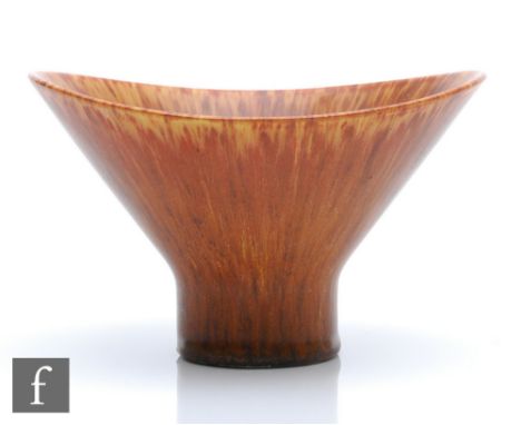 Carl-Harry Stalhane - Rorstrand - A Swedish post war ceramic bowl, of footed flared form, shape SVP, decorated in brushed bro