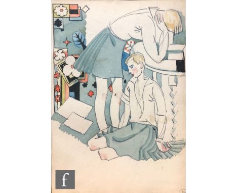 Albert Wainwright (1898-1943) - A study depicting two male youths in kilts, one seated the other resting on a ledge, with abs