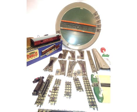 Hornby Dublo 3 rail track accessories including 70 straights, 35 curves, 20 1/2 STR, 10 1/2 curves, 1/8 and 1/4, uncouplers, 