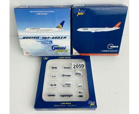 2x Gemini Jets 1:400 Scale Aircraft &amp; 1x Airport Service Support Vehicles All Boxed P&amp;P Group 1 (£14+VAT for the firs