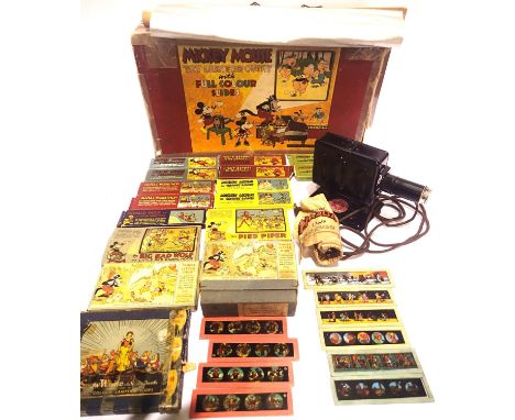 Mickey Mouse electric lantern set c1936-1937, complete with sixteen glass slide sets, mostly doubles, some with paperwork all