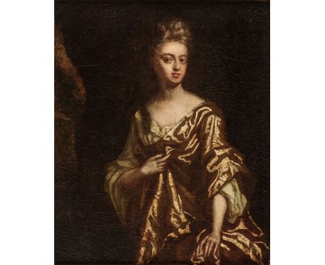 * Follower of Godfrey Kneller (1646-1723). Portrait of a young lady, oil on canvas, three quarter length portrait of a young 