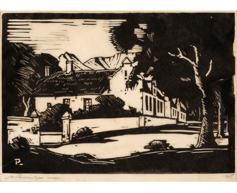 * Pierneef (Jakob Hendrik, 1886-1957). Bolandse Plaas, Krommerivier, 1925, linocut on thin japan tissue, signed and dated 192