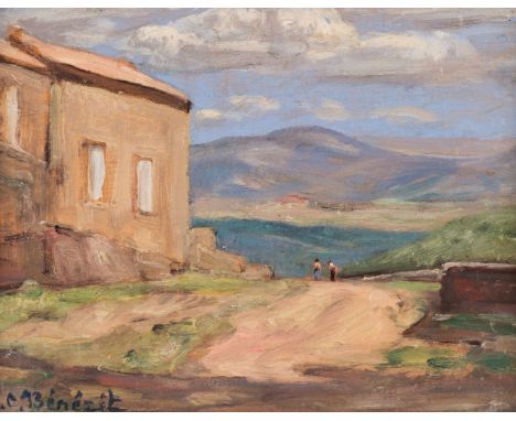 AR  * Bénézit (Emmanuel Charles, 1887-1975). La Route de St. Tropez à Gassin, 1920, oil on thin wood panel, signed lower left
