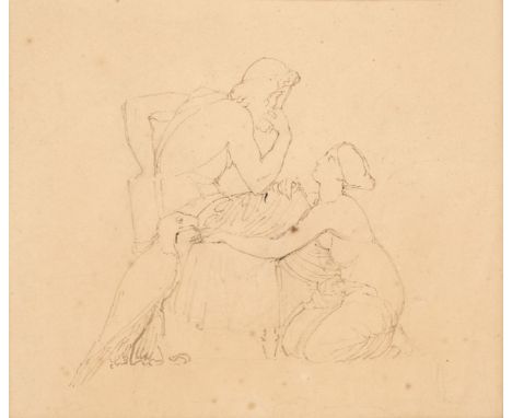 * Flaxman (John, 1755-1826). Thetis entreating Jupiter to honour Achilles (Homer's Iliad), circa 1805, pencil on pale cream w