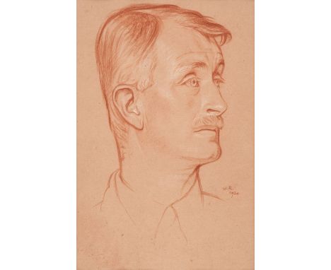 * Rothenstein (William, 1872-1945). Portrait of John Masefield, 1920, red and white chalk on pale brown paper, head-and-shoul