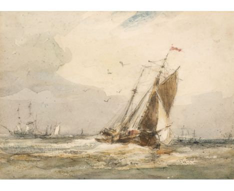 * Chambers (George, 1803-1840). Shipping off the coast, Whitby, watercolour on paper laid onto card, sheet size 13.7 x 18.9 c