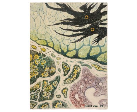 AR  * Cox (Morris, 1903-1998). Bird's Eye View, 1959, tempera on masonite, signed and dated lower right, size 60 x 44 cm (23 
