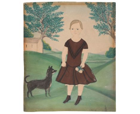* Style of Samuel Shute (1803-1836) &amp; Ruth Shute (1803-1882). Portrait of a child and a dog, circa 186[?], watercolour an