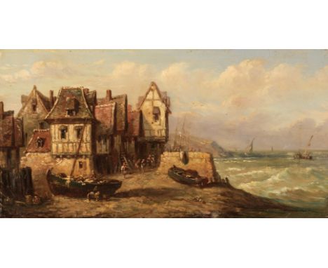 * Dupré (Jules, 1811-1889). French Coastal Scene, 1853, oil on wood panel, coastal landscape in northern France with houses a