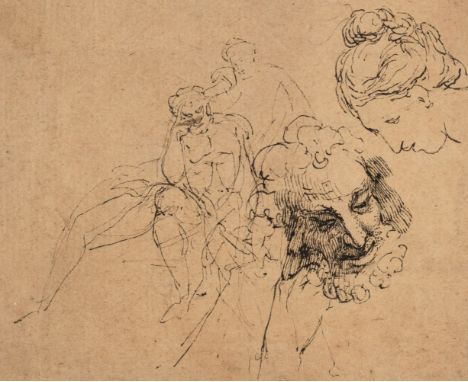 * Mortimer (John Hamilton, 1741-1779). Study for head of an old man and other figures, circa 1774, pen and black ink on light