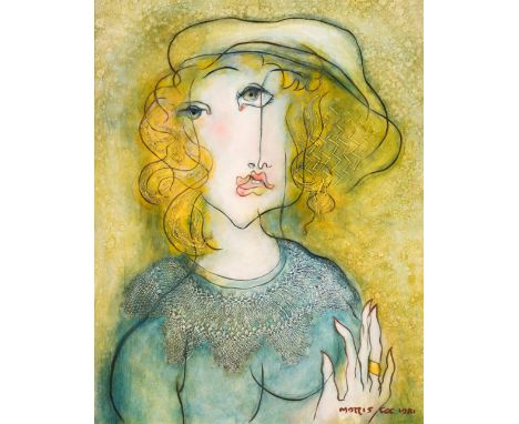 AR  * Cox (Morris, 1903-1998). Phyllis, 1981, acrylic and oil on board with collage, signed and dated lower right, size 60.5 