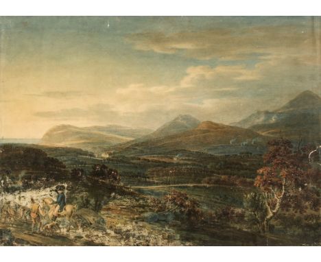 * Roberts (Thomas Sautelle, 1764-1826). View of the Golden Spears, County Wicklow with Powerscourt House, 1802, watercolour o