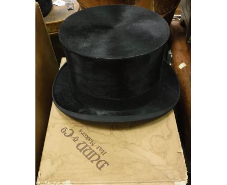 A black silk side saddle hat, bears inscription to the interior "R Stonehouse & Co, the Head Hatters West Hartlepool", togeth