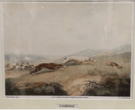 AFTER RICHARD JAMES "Coursing", coloured engraving by Charles Turner, published London 1821 by R Ackermann, script added by h