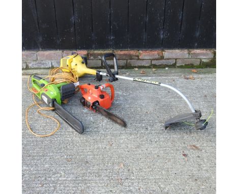 A McCulloch petrol strimmer, together with a Remington petrol chainsaw and an electric hedge cutter (3)
