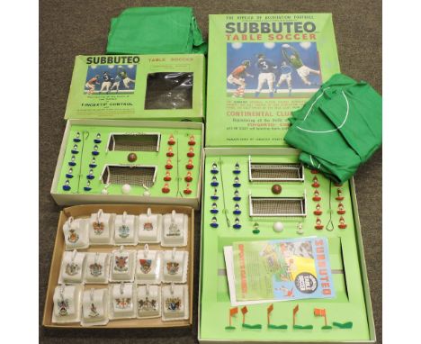 A box of items, to include Subbuteo and a collection of crested dishes
