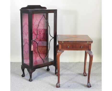 A 1920's display cabinet, 90cm, together with an envelope card table, 58cm