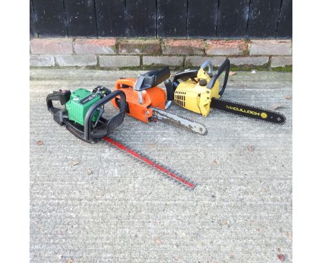 A McCulloch petrol chainsaw, together with a Jobu petrol chainsaw and a petrol hedge cutter (3)