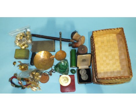 A collection of silver naval buttons, a gold mounted amber cigarette holder, a Meerschaum pipe with white metal mounts, two s