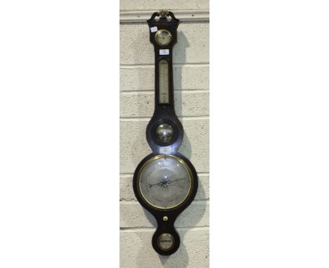 A 19th century mahogany banjo barometer with silvered dials, signed Bruce & MacDonald, Edinburgh, 100cm high, (tube in need o
