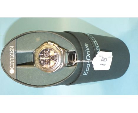 Citizen, an Eco-Drive quartz wrist watch 'Sky Hawk', the black dial with Arabic numerals, subsidiaries and digital displays, 