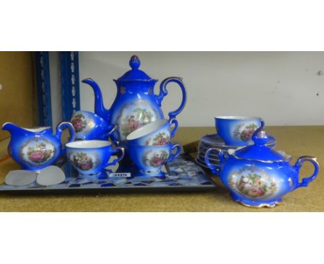 A continental porcelain tea service decorated with classical scene, modern mirror and other ornaments.