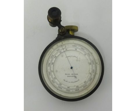 A pocket compensated barometer with original leather case, Paul Weiss, Denver.