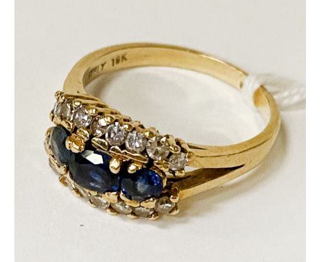 18CT YELLOW GOLD SAPPHIRE &amp; DIAMOND RING - SIZE K