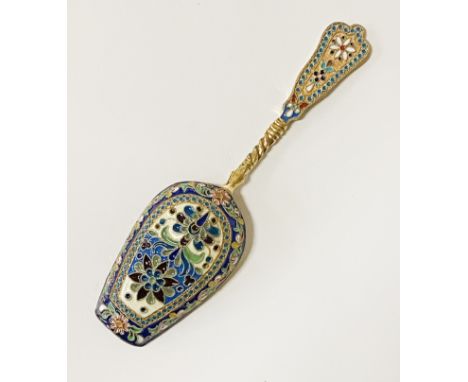 HM RUSSIAN SILVER &amp; ENAMEL CADDY SPOON