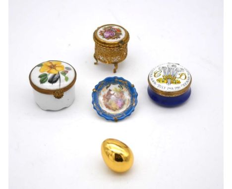 A collection of trinket boxes and other items. Including two enamel boxes, one Limoges and one by Crummles &amp; Co and a min