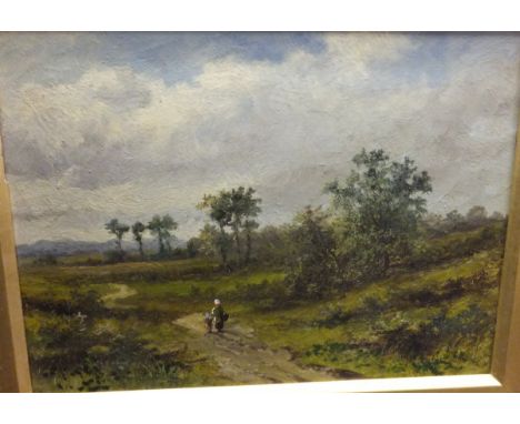 ENGLISH SCHOOL "Mother and child walking on path", oil on canvas, unsigned, inscribed  in pencil verso "H. Hickman