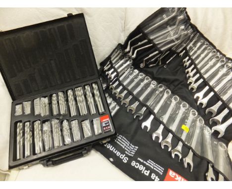 A 170 piece HSS drill bit set, together with a 48 piece spanner set *