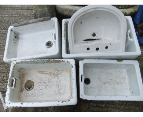 Four Belfast sinks and one other ceramic sink 