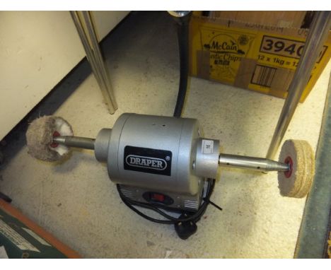 A Draper 200 ml 550 watt bench grinder with work light and two mops 