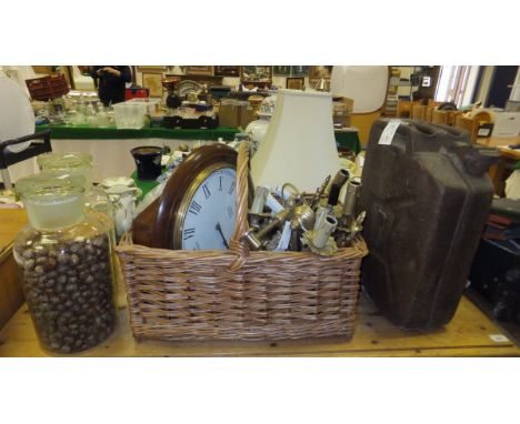A collection of miscellaneous items to include a jerry can, a framed print depicting "Grosvenor Square", two glass storage ja