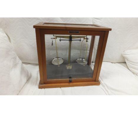 A Griffin & George Limited set of scientific scales, housed in a glazed wooden case