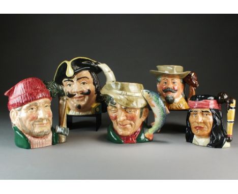 Ten large sized Royal Doulton character jugs- Lobster Man, Sir Francis Drake, Lumberjack, The Gardener, Geronimo, Buffalo Bil