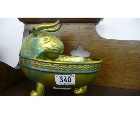 An unmarked Zsolnay"bull cup" with iridescent glaze - slight graze to glaze