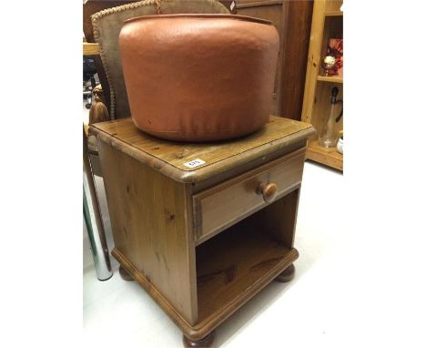 A pine bedside cabinet and a vintage pouffe 