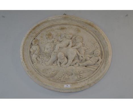 *Large Architectural Plaster Wall Plaque Cherubs and a Lion 24” length