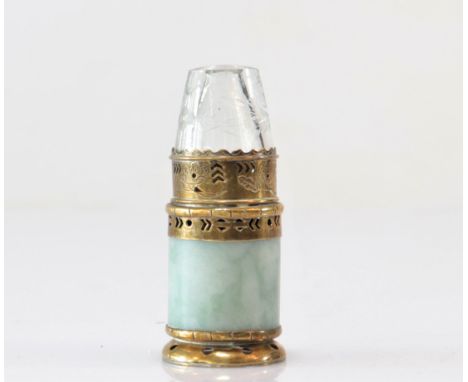 Jadeite arch ring mounted as an opium lamp - Weight:  170 g - Region: Chine - Sizes: H=100mm L=40mm - Condition: at first sig