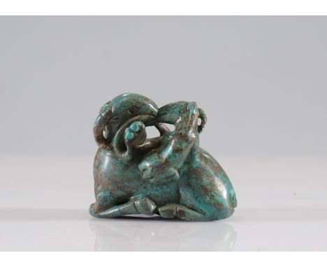 Qing period "goats" turquoise sculpture - Weight:  215 g - Region: Chine - Sizes: H=65mm L=80mm - Condition: at first sight -