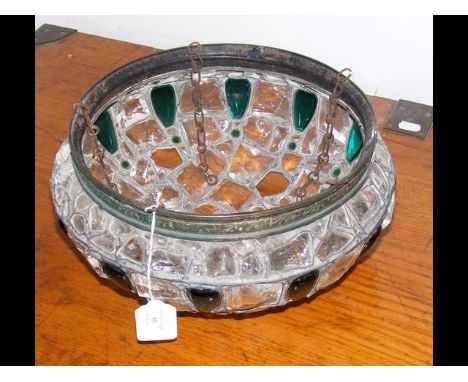 An early 20th century coloured and clear glass ceiling light fitment (believed from Ryde Cinema) 