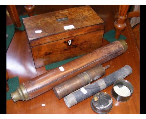 A handheld pocket compass by Negretti &amp; Zambra of London, together with a tea caddy, telescope, etc. CONDITION REPORTPlea