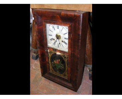 An American rosewood cased wall clock with pictorial panel below dial - height 67cm 