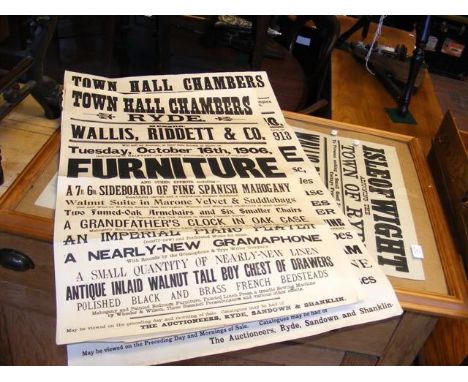 A vintage Wallis, Riddett &amp; Down auction poster - framed and glazed, together with three other vintage auction posters 
