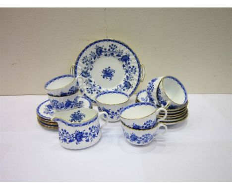 A MINTON BONE CHINA 'HARDWICKE HALL' PART TEA SET comprising six teacups and saucers, six tea plates, a cake plate, a cream j