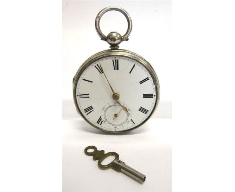 BROMLEY, WOOLWICH, A VICTORIAN SILVER OPENFACED POCKETWATCH case maker J.H. incuse, London 1855, white enamel dial, black Rom