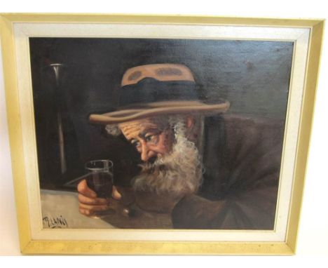 R. LANZI (20TH CENTURY) The Old Toper, oil on canvas, signed lower left, 40cm x 50cm.